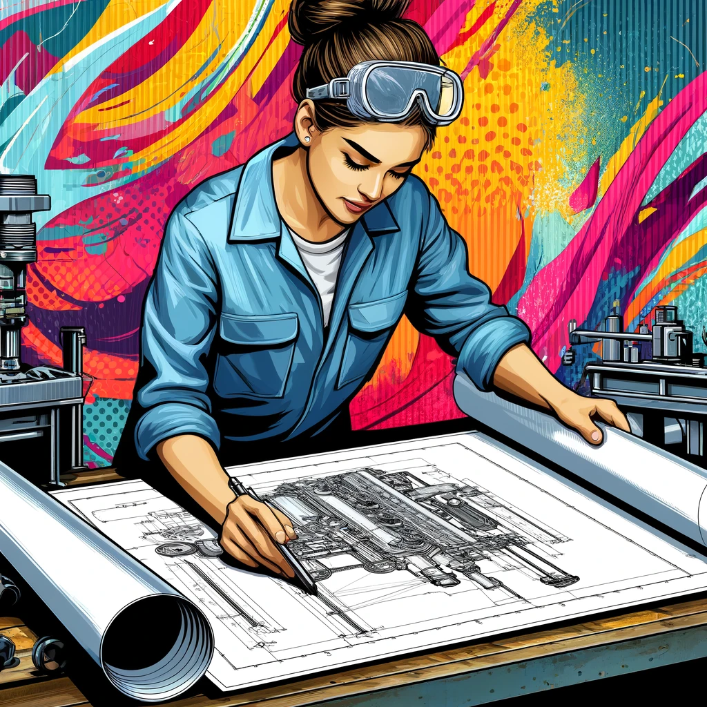Une femme concentrée examine attentivement des plans techniques